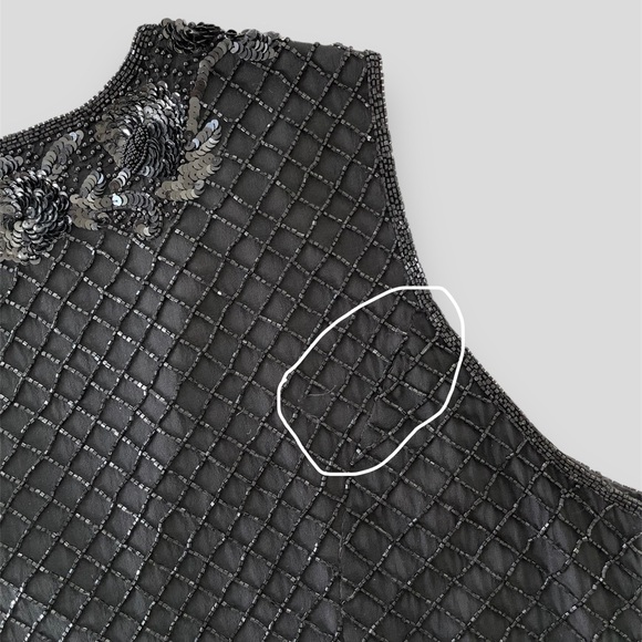 Vintage 1980s Niteline by Della Roufogali Black Beaded Silk Vest - Large - Picture 5 of 6